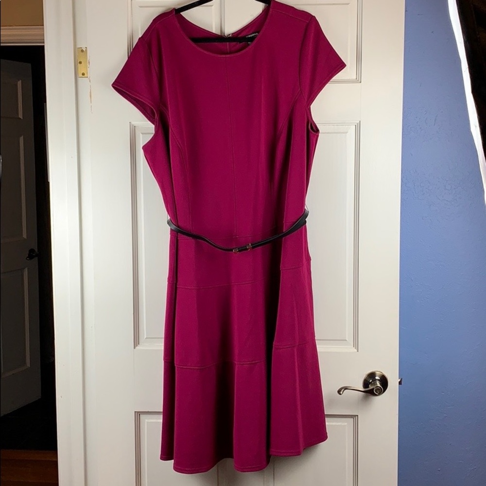 Sharagano woman fit and flare plum dress 22w